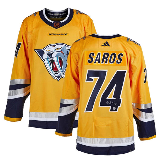 Juuse Saros autographed Nashville Predators gold Adidas jersey #74