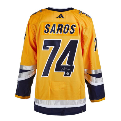 Juuse Saros autographed Nashville Predators gold #74 Adidas jersey