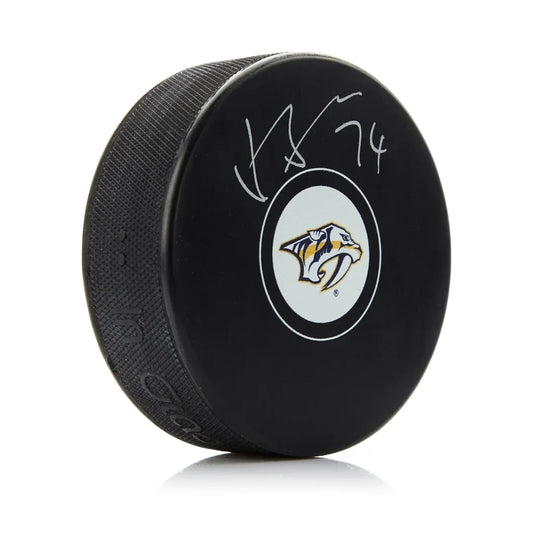 Juuse Saros autographed Nashville Predators hockey puck with JSA