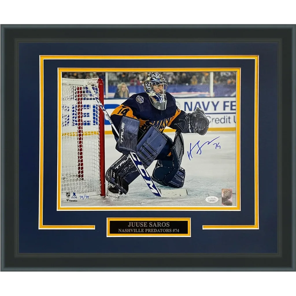 Juuse Saros autographed Nashville Predators deluxe framed 11x14 photo