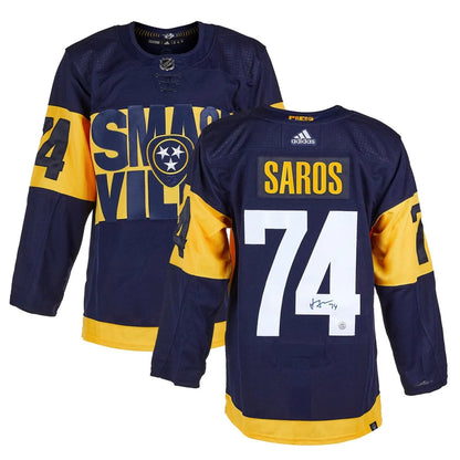 Juuse Saros autographed Nashville Predators Smashville Stadium Series jersey #74