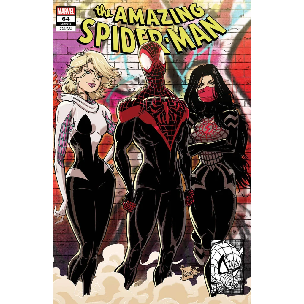 Comic book cover with Spider-Gwen Miles Morales and Silk from Kaare Andrews comics