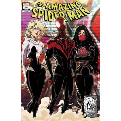 Comic book cover with Spider-Gwen Miles Morales and Silk from Kaare Andrews comics