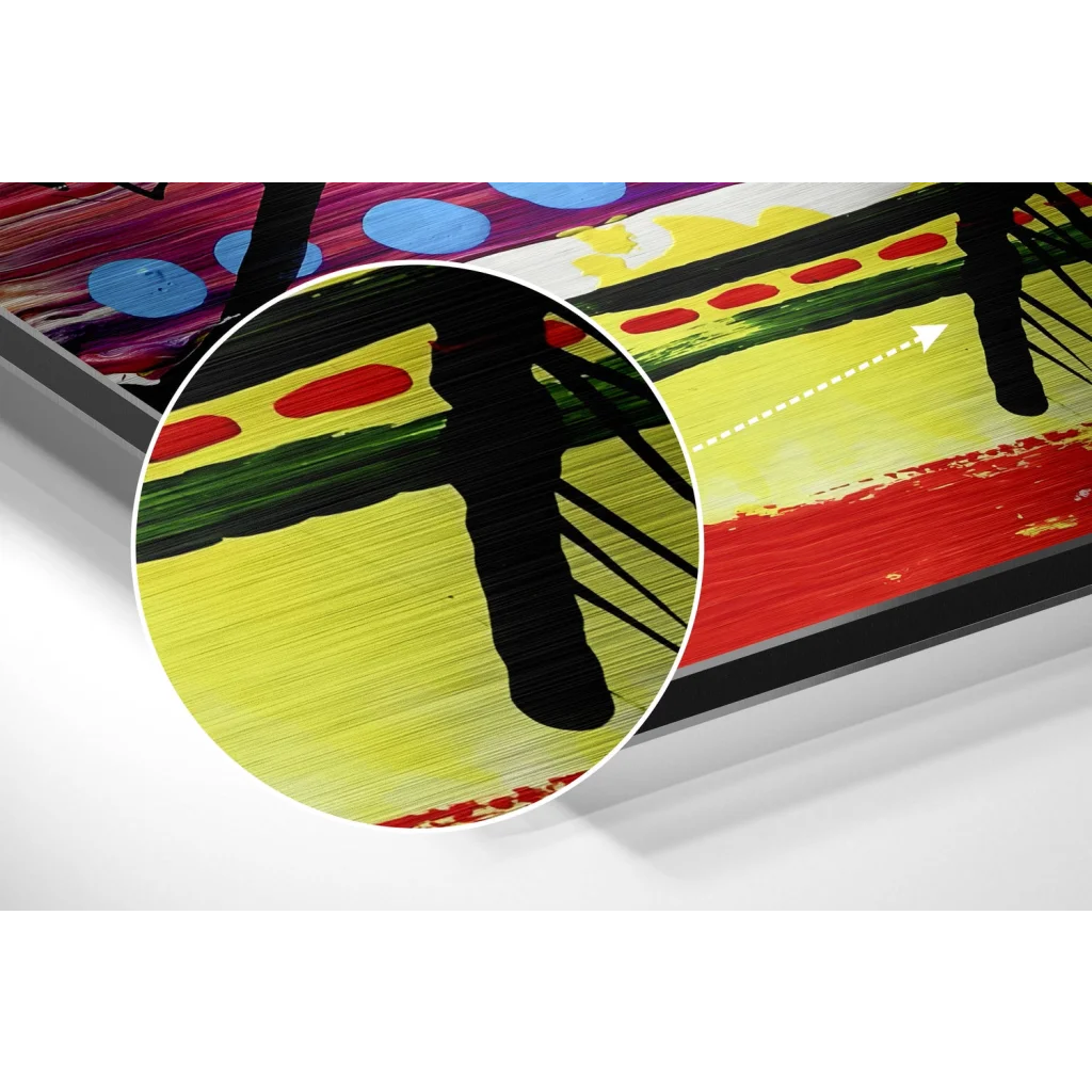 Vibrant abstract art on brushed aluminium dibond canvas