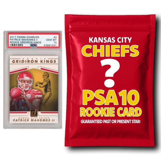 Gem mint Patrick Mahomes II rookie football card and PSA 10 Kansas City Chiefs rookie RC card pack