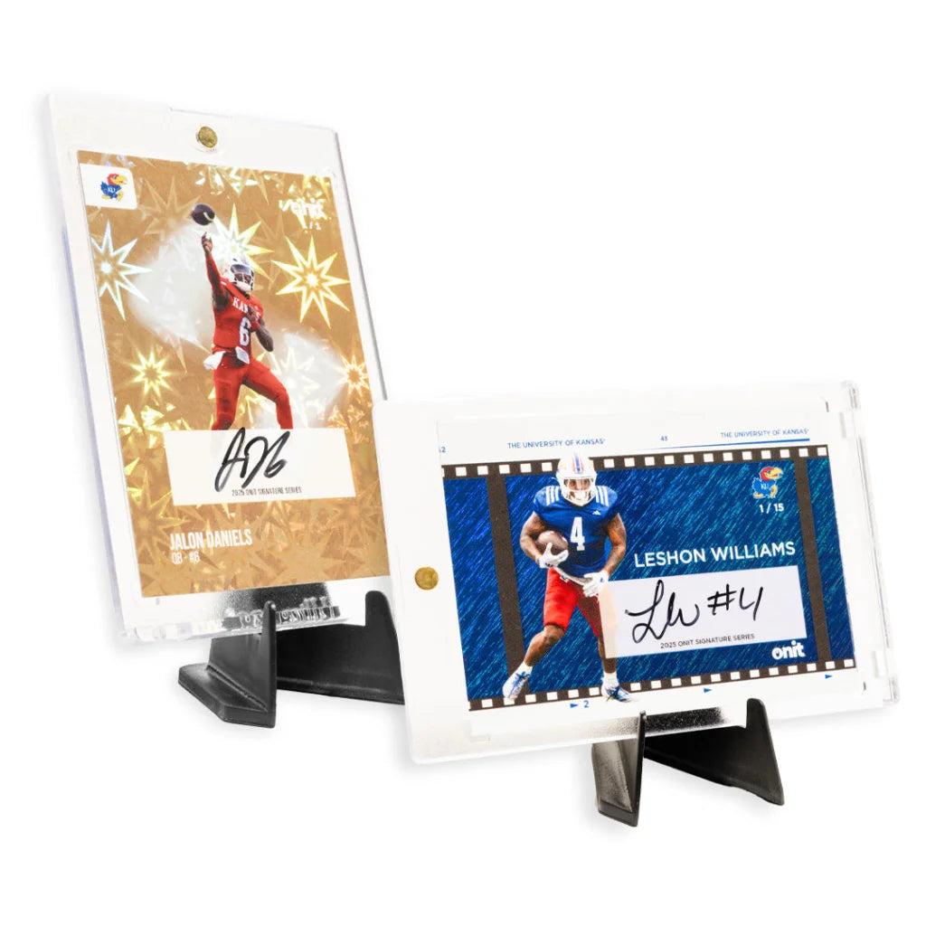 Gold and white Kansas Football platinum box card holder with guaranteed autograph