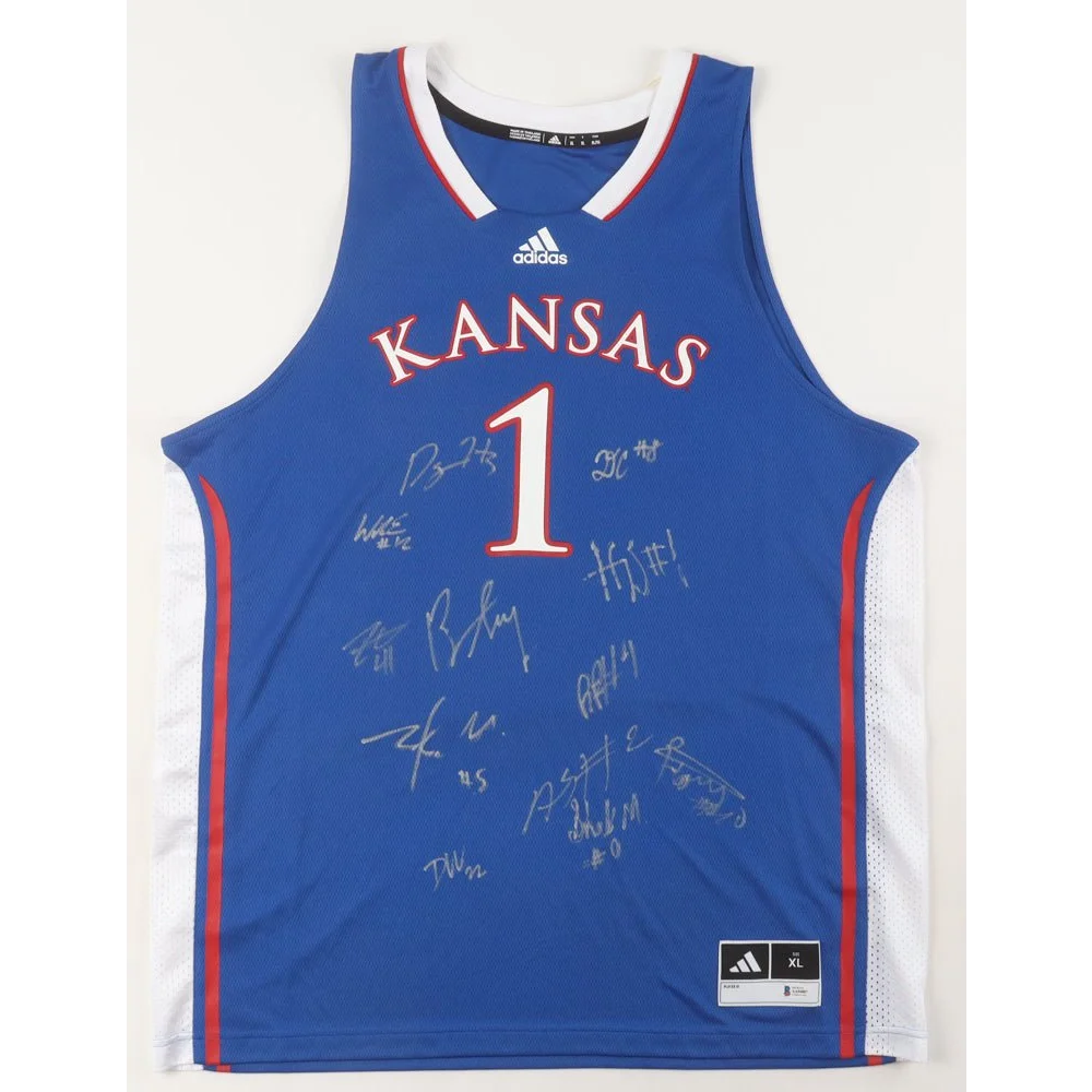 Blue Kansas Jayhawks team-signed victory jersey with 12 player autographs for fans