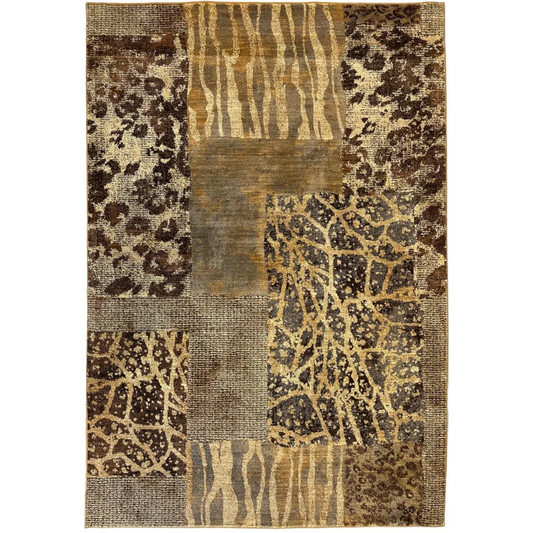 Karastan Carmel brown beige patchwork rug with zebra animal prints