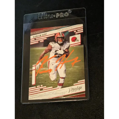 Kareem Hunt Cleveland Browns autographed trading card in protective case for collectors