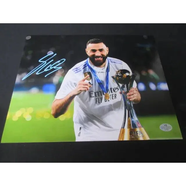 Karim Benzema signed 8x10 photo holding trophy with authentication card