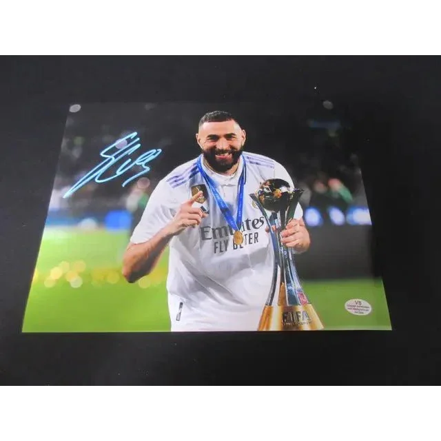 Karim Benzema signed 8x10 photo holding trophy, authentic autographed photo