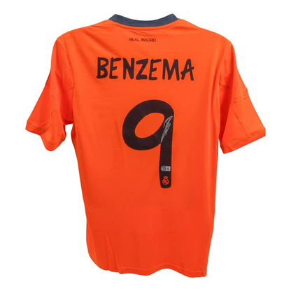 Orange Karim Benzema signed Real Madrid jersey with Benzema number 9 collectible