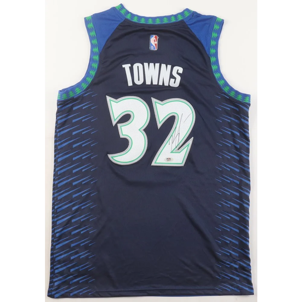 Dark blue Karl Anthony Towns Wolves jersey with signature and PSA authentication