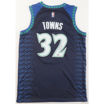 Dark blue Karl Anthony Towns Wolves jersey with signature and PSA authentication