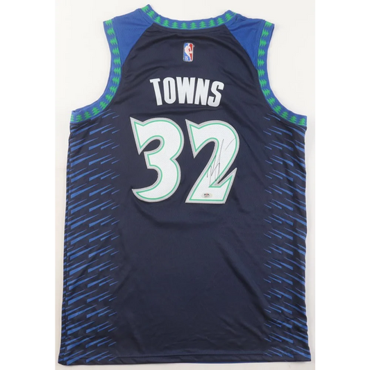 Dark blue Karl Anthony Towns Wolves jersey with signature and PSA authentication