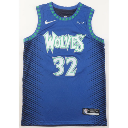 Blue Karl Anthony Towns Wolves jersey with Wolves 32 in light green and white, PSA authenticated