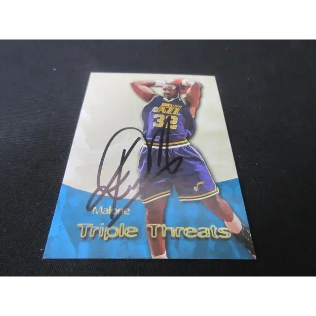 Autographed Karl Malone SKYBOX Basketball Card featuring Triple Threats collectible