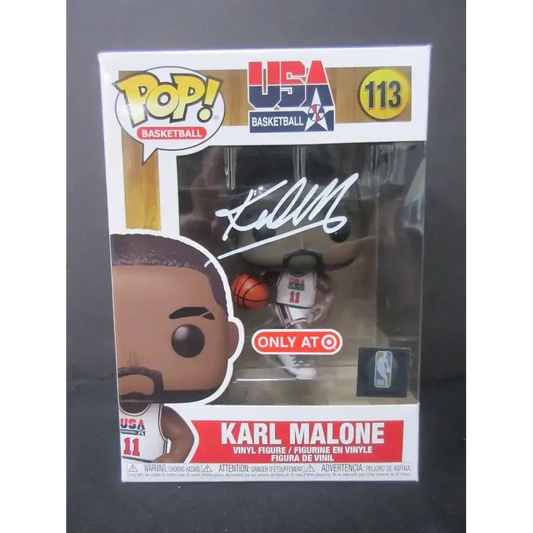 Funko Pop Karl Malone Signed USA Basketball figure in display box with signature