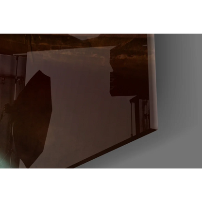 Glass wall art canvas print with teal gold sunset boat sky silhouettes