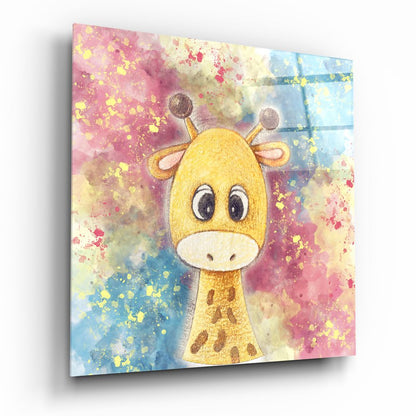 Cute Baby Giraffe Watercolor Glass Wall Art