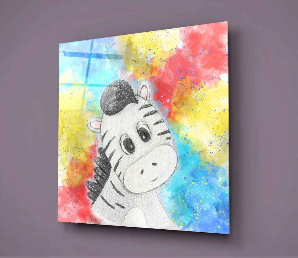 Cartoon Baby Zebra Glass Wall Art
