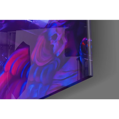 Neon Futuristic glass wall art canvas print on sleek curved TV with vibrant purple pink blue swirls