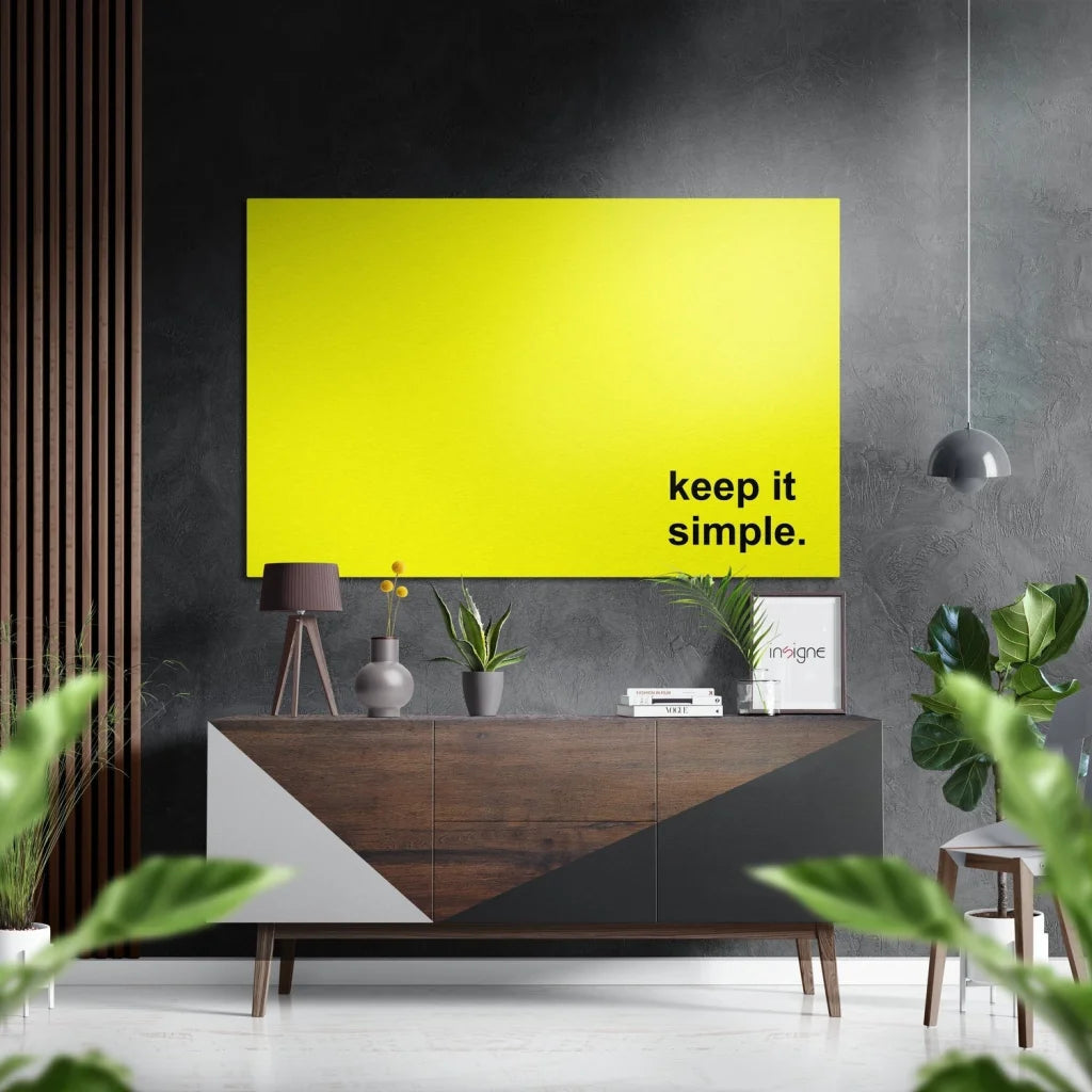 Vibrant yellow keep it simple brushed aluminium dibond wall art