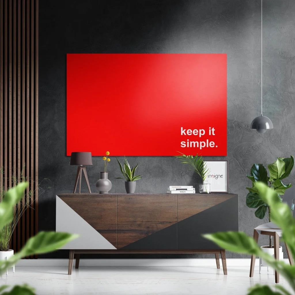Keep It Simple Brushed Aluminium Dibond Wall Art in Red | Insigneart USA | vintageantiquesgifts.com