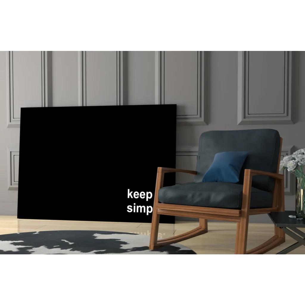 Dark blue upholstered rocking chair with wooden frame and matching cushion