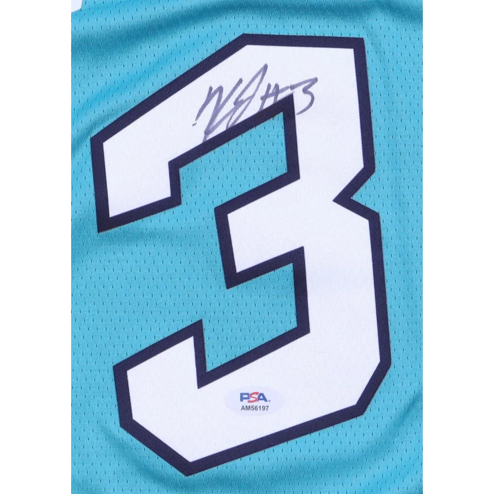 Light blue Keldon Johnson Spurs jersey with white number 3 and black autograph