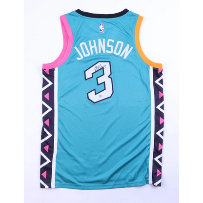 Teal Keldon Johnson Spurs jersey with JOHNSON and number 3, signed and PSA authenticated
