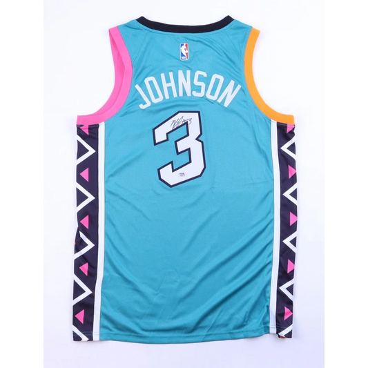 Teal Keldon Johnson Spurs jersey with JOHNSON and number 3, signed and PSA authenticated