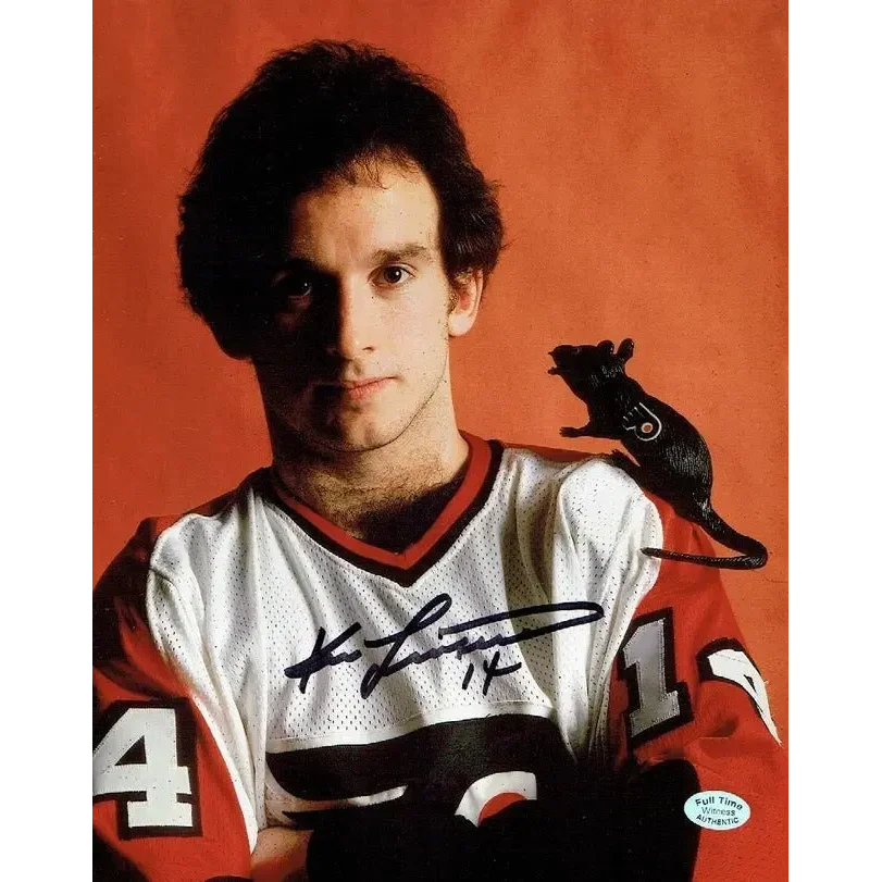 Autographed vintage hockey jersey with rat figurine worn by Ken Linseman Philadelphia Flyers
