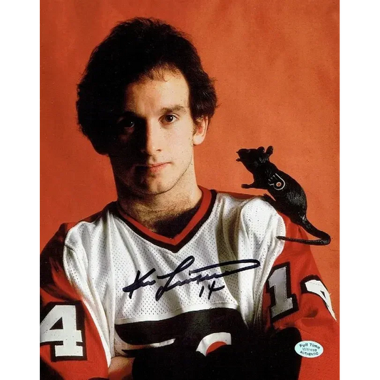 Autographed vintage hockey jersey with rat figurine worn by Ken Linseman Philadelphia Flyers