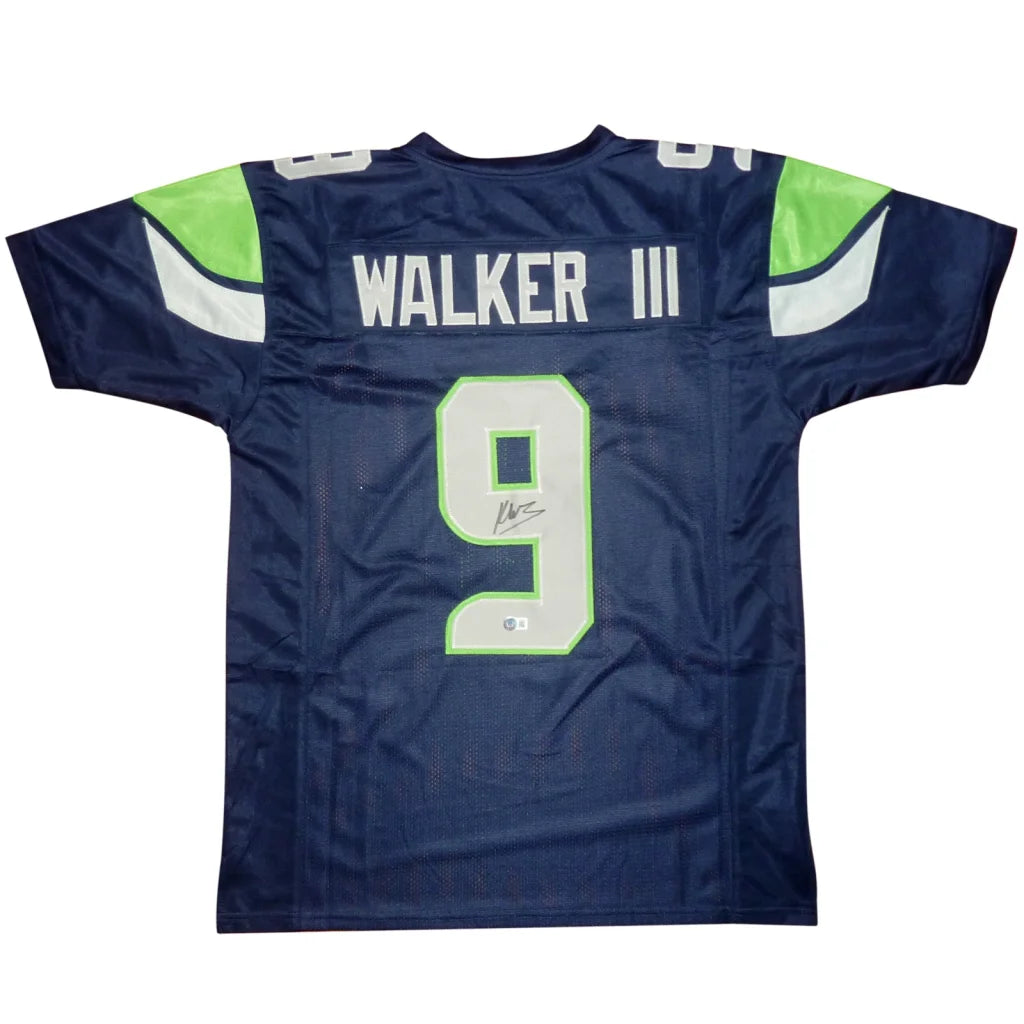 Kenneth Walker III autographed Seattle Seahawks blue jersey with number 9