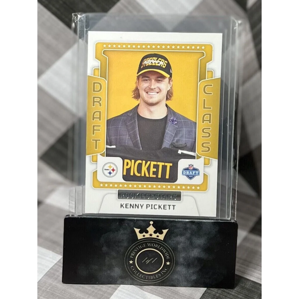 Kenny Pickett gold football card in case from Prestige Worldwide Collectibles