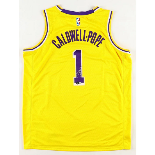Yellow CALDWELL-POPE Lakers jersey with number 1, signed Los Angeles Lakers collectible