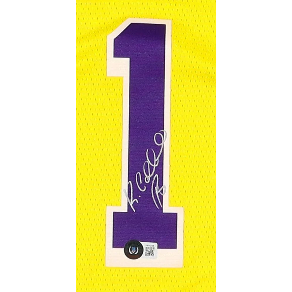 Yellow sports jersey with purple number one signed by Kentavious Caldwell-Pope Los Angeles Lakers