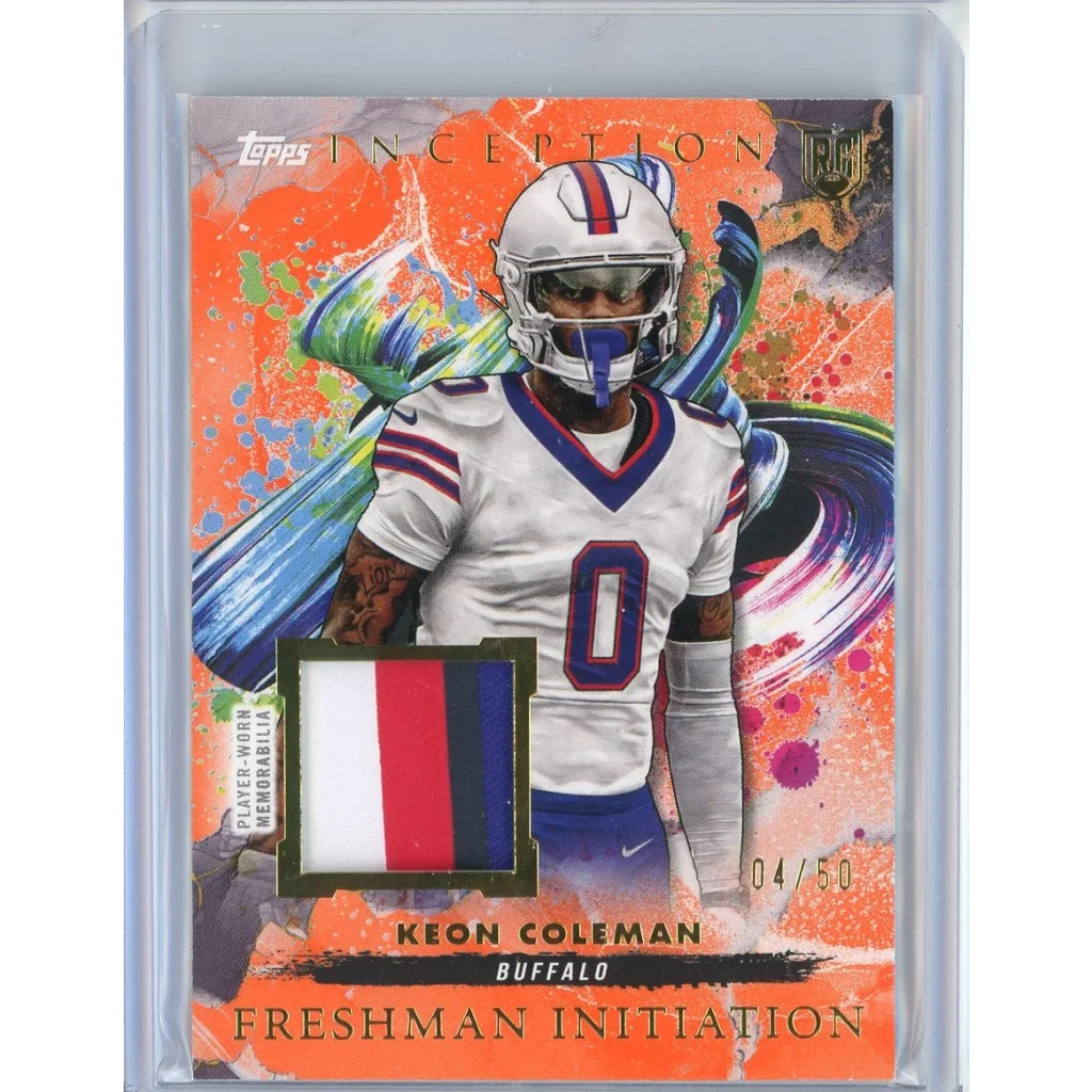 Football trading card featuring Keon Coleman with a player-worn jersey relic