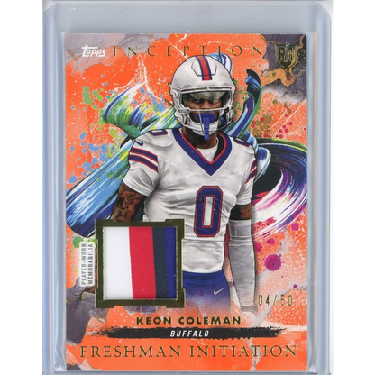 Football trading card featuring Keon Coleman with a player-worn jersey relic