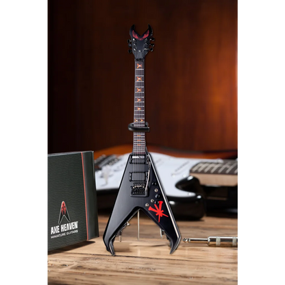 Black and red Kerry King Axe Heaven® guitar with dragon head on adjustable A-frame stand