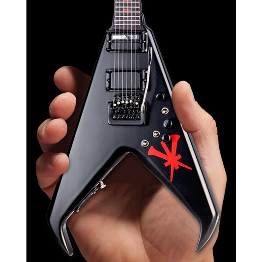 Black Jackson guitar with red star on Axe Heaven mini set and adjustable stand