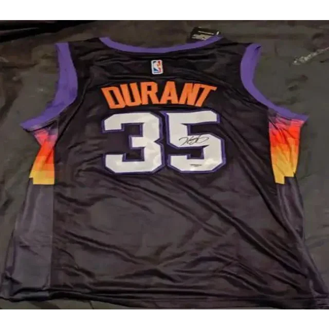 Kevin Durant autographed black jersey with number 35 and signature for fans