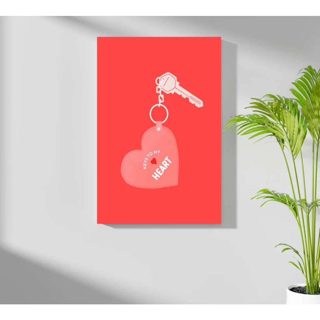 Translucent pink heart keychain with key to my heart text on insigne aluminum print