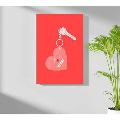 Translucent pink heart keychain with key to my heart text on insigne aluminum print