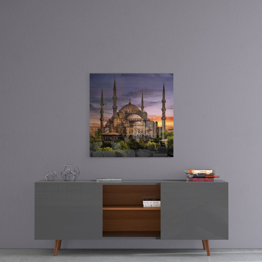 Violet Dusk Domes Blue Mosque Glass Wall Art
