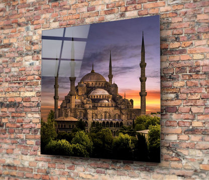 Violet Dusk Domes Blue Mosque Glass Wall Art