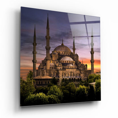 Violet Dusk Domes Blue Mosque Glass Wall Art