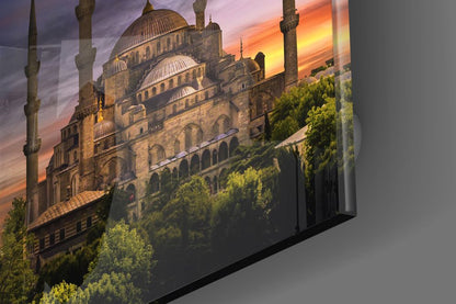Violet Dusk Domes Blue Mosque Glass Wall Art
