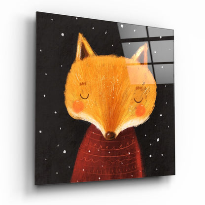 Smiling Orange Fox Starry Night Glass Wall Art